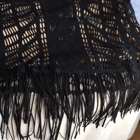 Beige by ECI black lace front flapper sleeveless dress fringe size Small - Picture 8 of 8